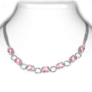 Náhrdelník z chirurgické oceli růžový křišťál Swarovski LJNG8618